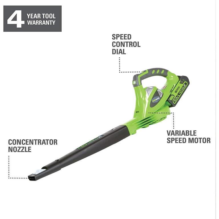 Greenworks 24252 40V 150 MPH Variable Speed Cordless Leaf Blower 2.0Ah Battery and Charger Included