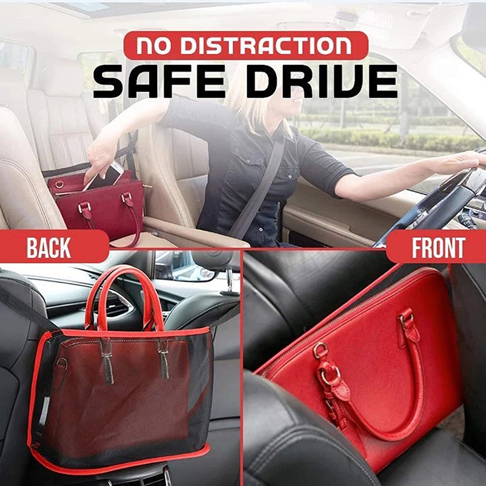 Large Capacity Car Seat Storage Net Bag for Storaging Handbag Purse Phones Cargo Tissue Kids Pets Barrier of Backseat Classic-black WAEKIYTL Car Net Pocket Handbag Holder Car Mesh Organizer