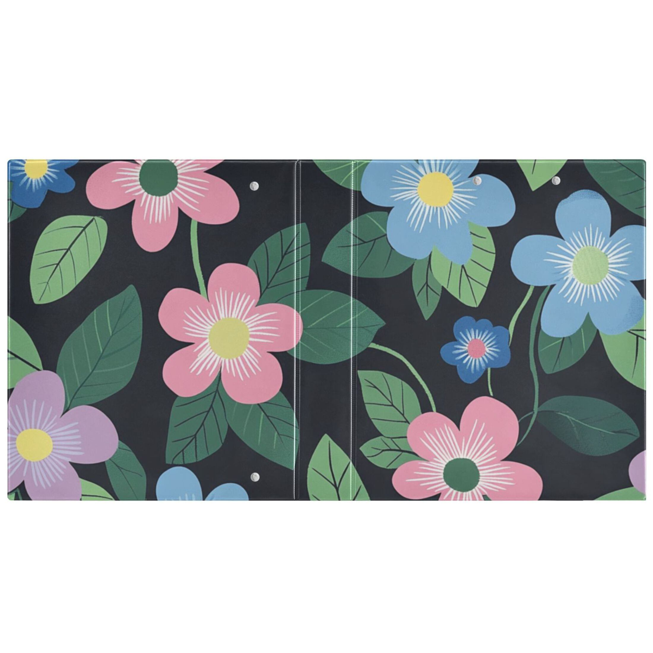 Pink Blue Wildflowers 3 Ring Binders 1.5 inch Hardcover File Folders with Interior Pockets A4 Size Organizer for School Office Hospital