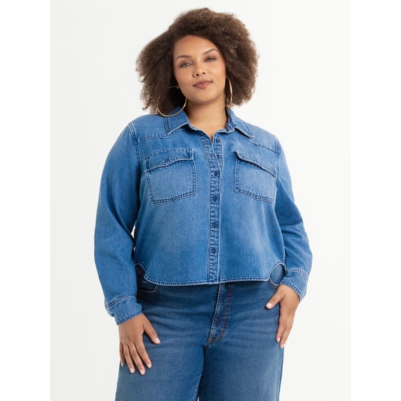 Jessica Simpson Women's Plus Size Denim Crop Shirt, Sizes 0X-4X