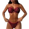 thumbnail image 2 of Minjewel Women's Two-Piece Sequin Bikini Set, O-Ring Detail & Strapless Top with High Waist Bottom, Sexy Swimsuits for Women for Party Vacation,Wine L, 2 of 5