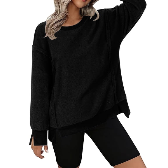 qucoqpe Women's Oversized Fleece Sweatshirt Causal Crewneck Fuzzy Pullover Blouse Fall Winter Long Sleeve Tops