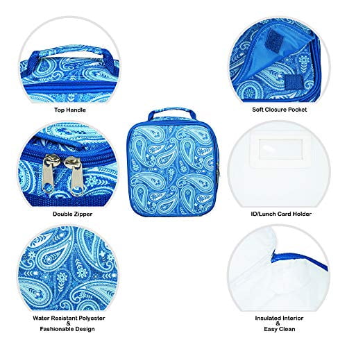 Class Collections Reinforced and Water Resistant Padded Laptop School Backpack and Insulated Soft Cooler Lunch Bag Set, Blue Paisley