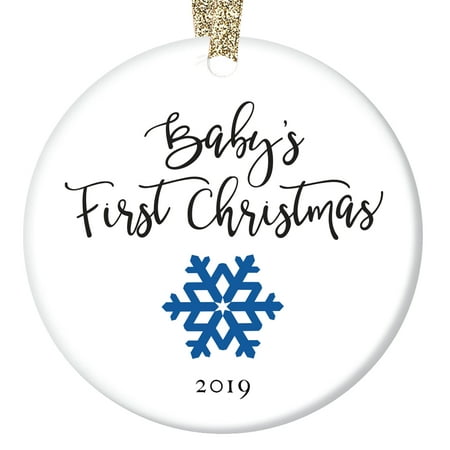 Baby's First Christmas Ornament 2019, New Baby Boy Snowflake Porcelain Ceramic Ornament, 3