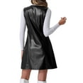 thumbnail image 3 of INSPIRE CHIC Women's Faux Leather V Neck Button Down Mini Pinafore Dress XL Black, 3 of 6
