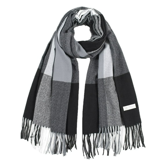 Scarf for Women Plaid Scarf Thick Warm Knitted Scarf Long Scarves Lined Knit Wraps Thick Warm Soft Scarves for Women Black One Size