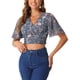 thumbnail image 4 of INSPIRAR CHIC Blusas Cortas de Manga Corta con Cuello en V de Verano con Estampado Floral M Gris Azul, 4 of 6