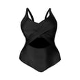 thumbnail image 1 of Aayomet Plus Size Swimwear Mesh V Neck Monokini Bathing Suits Tummy Control Swimwear,Black XL, 1 of 5