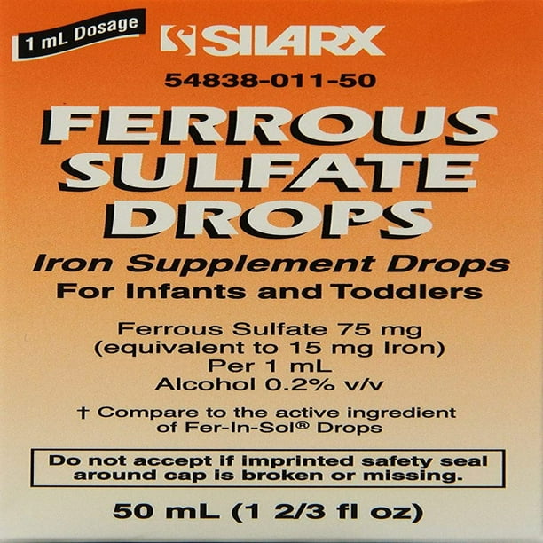 Ferrous Sulfate Iron 15mg/ml Supplement Drops 50ml Bottle Pack of 3