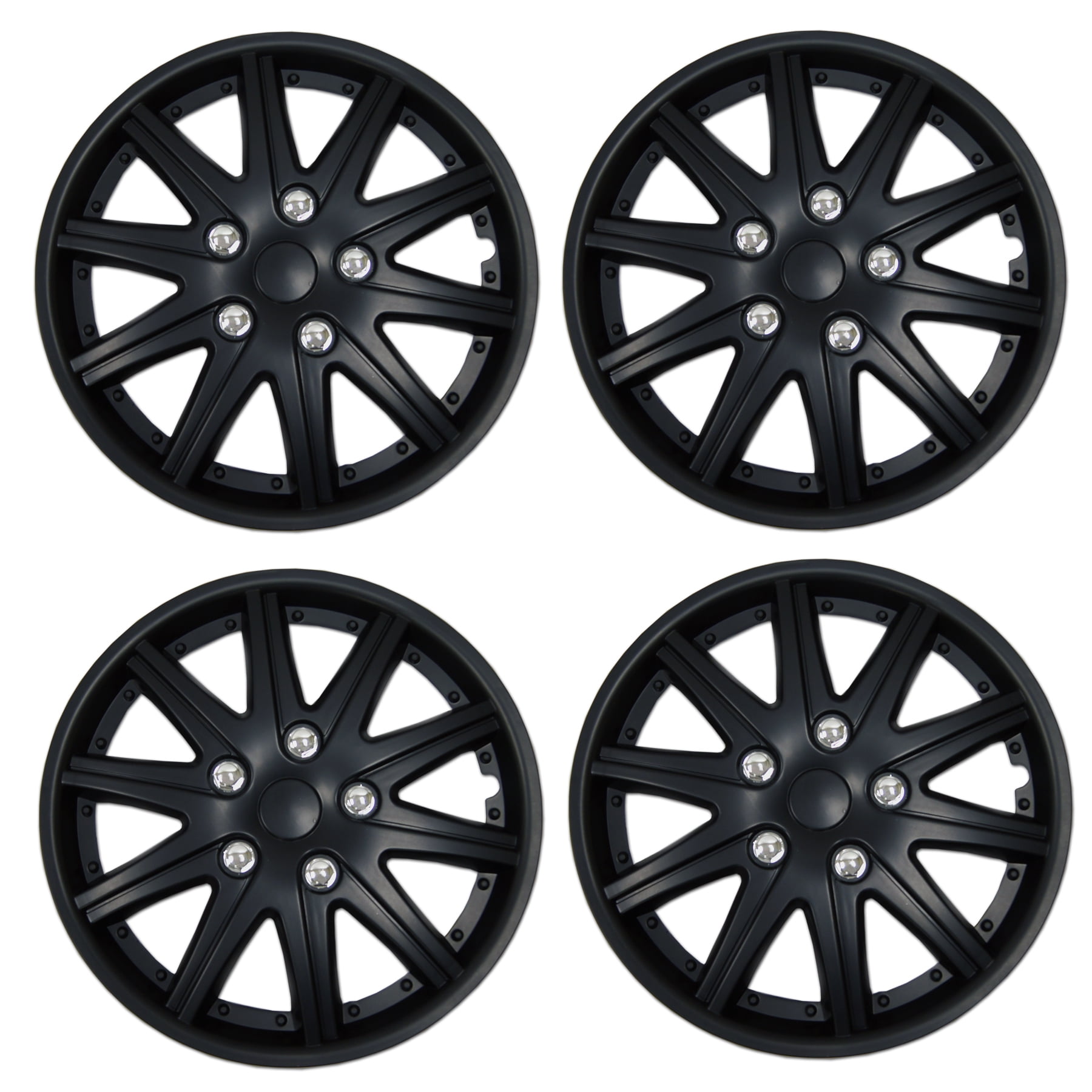 Set of 4 Matte Black Hubcaps 15" WSC3027B15 Hub Caps Wheel Skin Cover 15 Inches 4 Pcs Set