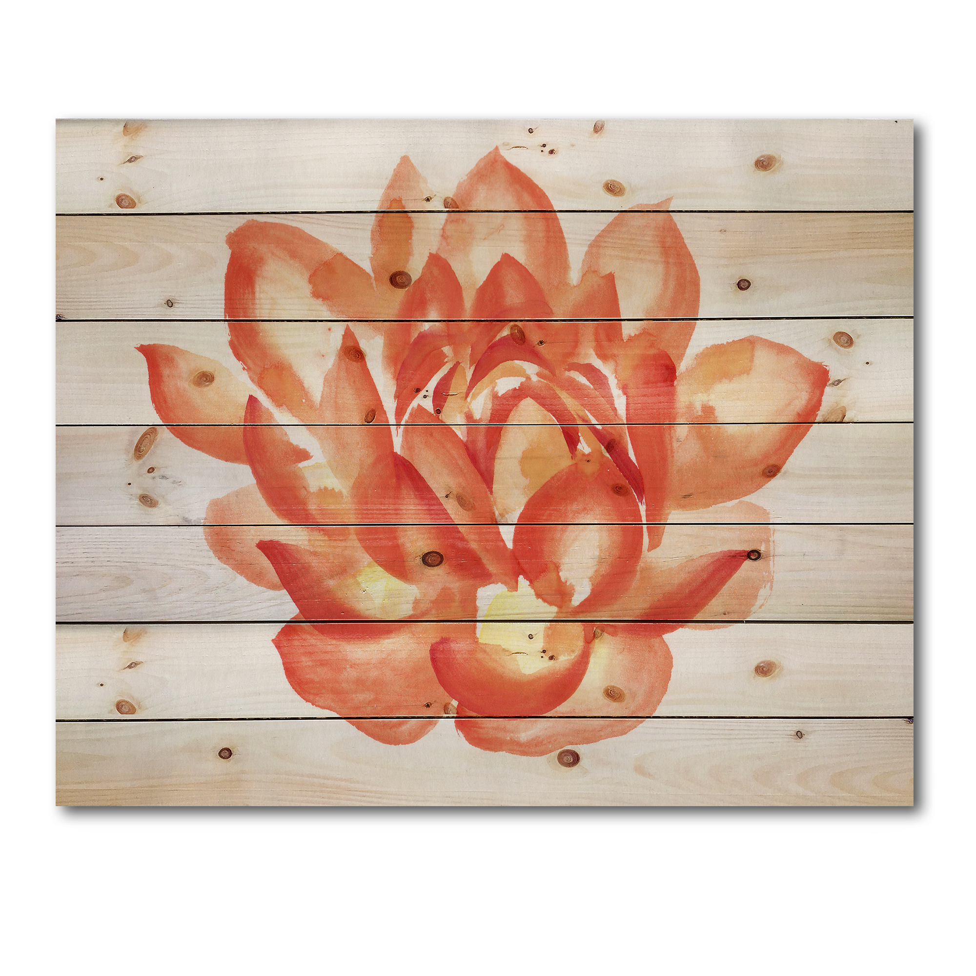 Designart 'Ancient Detail of A Orange Lotus' Traditional Print on Natural Pine Wood