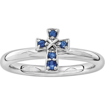 - Created Sapphire Sterling Silver Rhodium Cross Ring