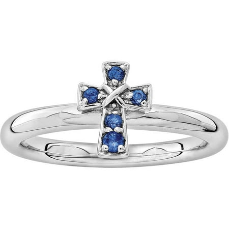 Stackable Expressions Created Sapphire Sterling Silver Rhodium Cross Ring