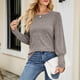 thumbnail image 2 of Jersey de manga larga para mujer, Top con cuello redondo y puños con botones, blusa holgada y cómoda para mujer, Top caqui L, 2 of 7