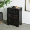 thumbnail image 3 of DecMode 19" x 28" Dark Brown Faux Leather Vintage Faux Leather 3 Drawer Chest with Gold Buckle and Strap Accents, 1-Piece, 3 of 15