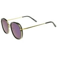 thumbnail image 3 of sunglassLA Unisex Modern Thin Metal Temples Iridescent Mirror Lens Square Sunglasses (Black-Gold / Dark-Blue Mirror) - 55mm, 3 of 4