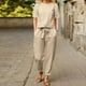 thumbnail image 2 of Conjunto de dos piezas de algodón y lino para mujer para el verano: camiseta de manga corta y pantalones anchos, traje informal holgado - S-XXXXXL, 2 of 8