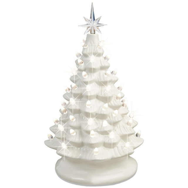 Árbol de Navidad de cerámica Best Choice, 15 cm, preiluminado con 2 estrellas