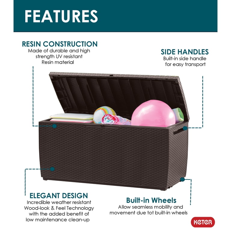 Keter Capri 80 Gallon Resin Deck Box, Outdoor Patio and Lawn