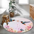 thumbnail image 3 of Round Rugs 3.3 Ft, Pink Flower Non Slip Area Rugs for Kitchen Bedroom Entryway, Spring Floral Elegant Butterflies Birds Farmhouse Washable Carpet Runner Rug Floor Mats for Bedroom Home Decor, 3 of 8