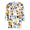 thumbnail image 4 of CYMMPU Floral Printed 3/4 Sleeve Tunic Tops V Neck Summer Fashion Shirts Blouses for Women Dressy Casual Loose Fit Spring Tops Business Elegant Work Topss L, 4 of 5