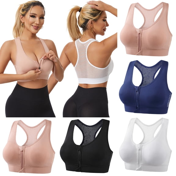 HOMBOM Padded Sports Bras for Women High Support Plus Size High Impact Pink Front Closure Ladies Bras 3XL