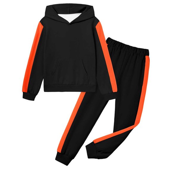 Kids Color Block Hoodie Pants Set - Sporty Pullover And Joggers Outfit, Comfortable Stocking Stuffers, For Girls Boys Age 2-13 Active Play Fashion Christmas Gifts for