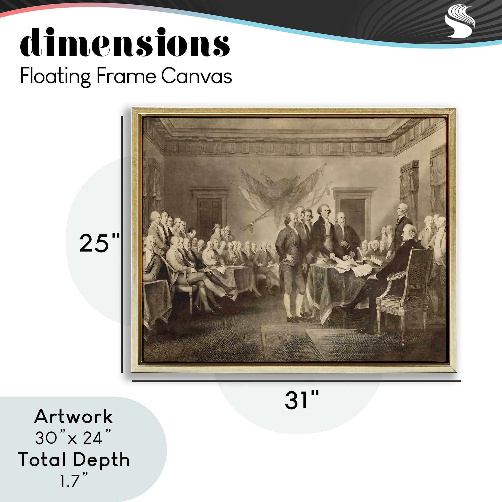 Stupell Industries Historical Signing Of Declaration Gold Framed Floater Canvas Wall Art, design by Arlington Prints