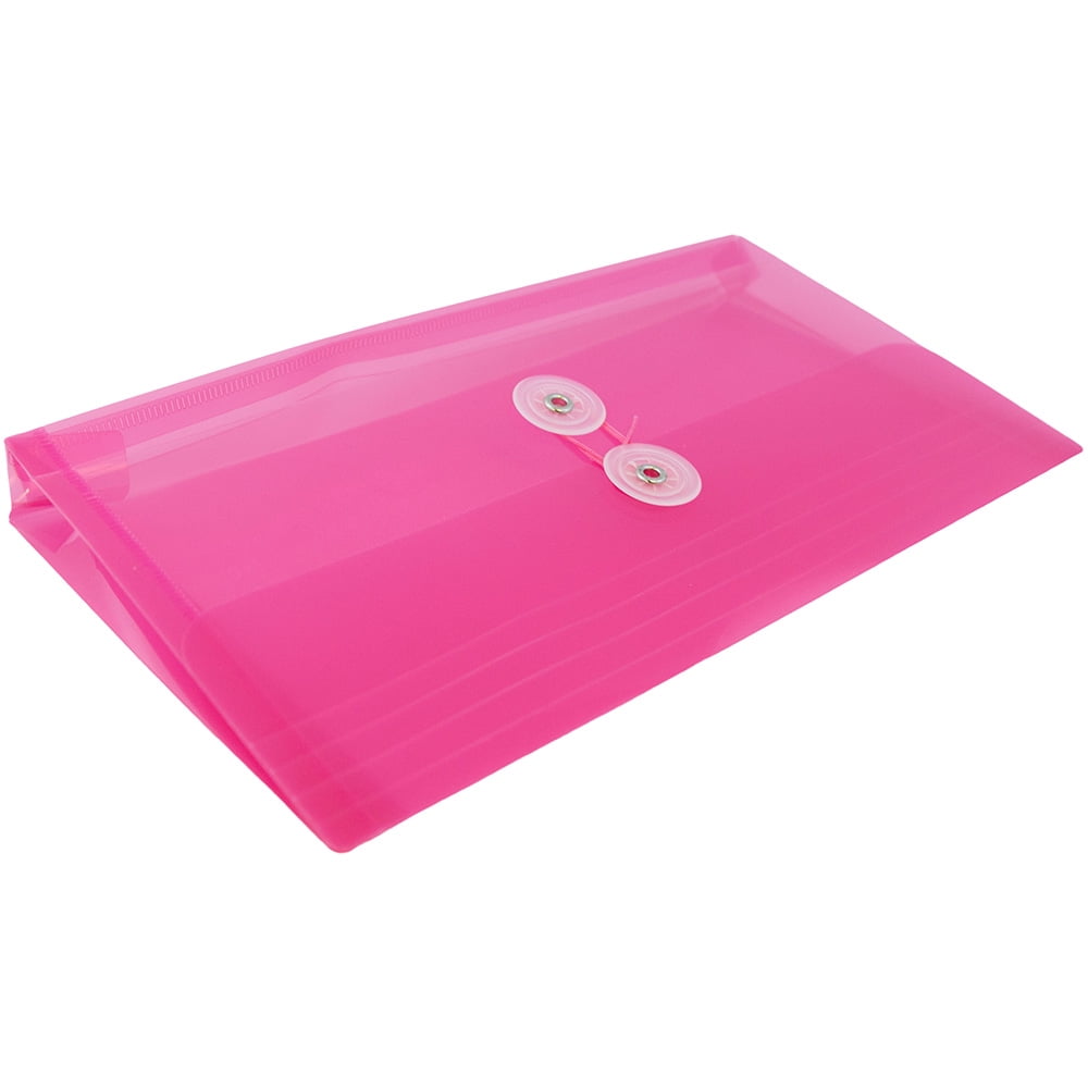 JAM Paper Plastic Envelopes with Button & String Tie Closure, #10 Business Booklet, 5 1/4 x 10, Fuchsia Pink, 3/pack