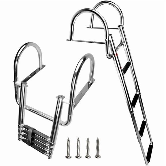 Winibo 4-Step Boat Ladder, 304 Stainless Steel Telescoping Folding Pontoon Boat Ladder Dock Swim Ladder for Marine Boat Yacht