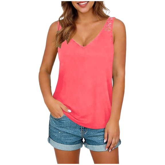 cocolona Tank Tops for Women Summer V Neck Sleeveless Shirts Fashion Casual Loose Solid Color Blouses