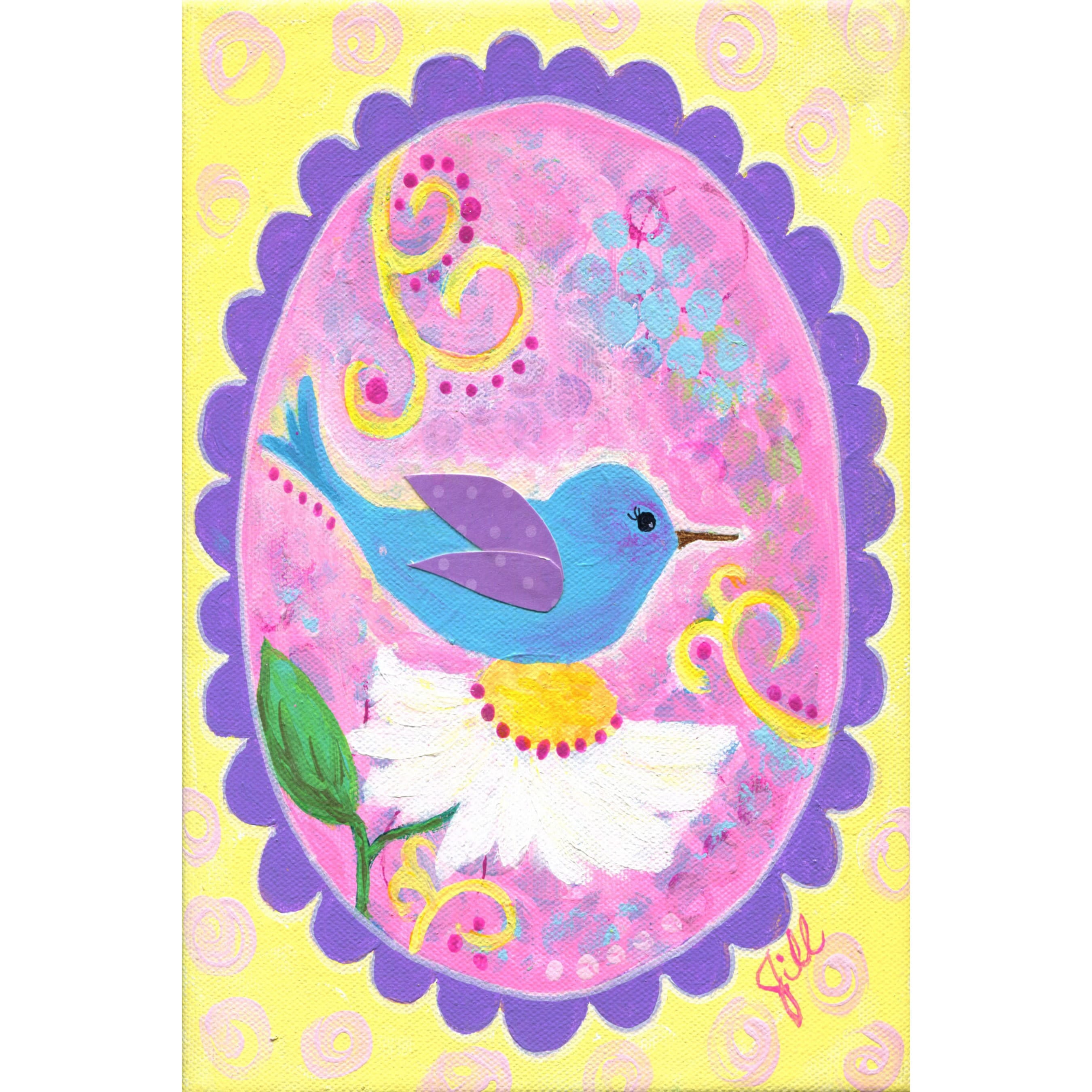Marmont Hill "Blue Hummingbird" by Jill Lambert Painting Print on Wrapped Canvas