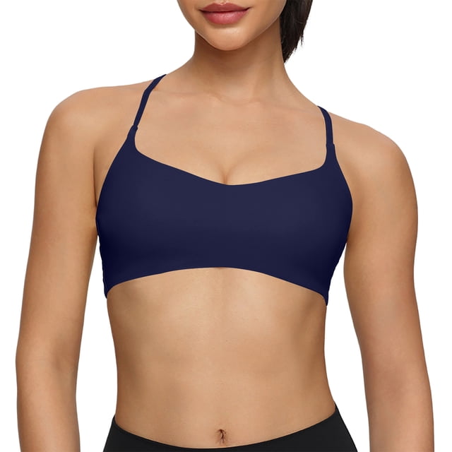 DAFEI CrossBack Sports Bra for Women, Low Impact Padded Racerback Spaghetti Strap Bras, Workout Yoga Tops