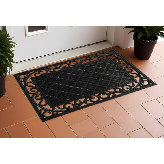 18" X 30" Black Rubber Geometric Outdoor Door Mat