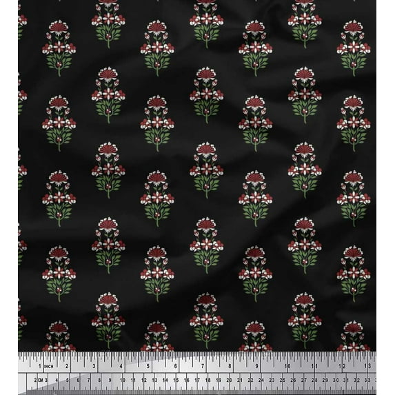 Soimoi Cotton Cambric Fabric Leaves & Floral Artistic Print Sewing Fabric Yard 56 Inch Wide