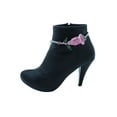 thumbnail image 3 of Women Silver Metal Chain Boot Bracelet Shoe Pink Flower Charm, 3 of 7