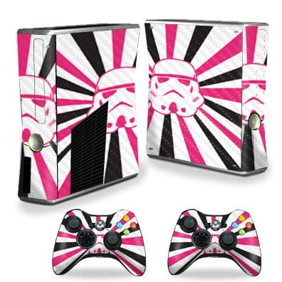 MightySkins Peau en Fibre de Carbone pour Console Xbox 360 S - Rayons Étoiles Roses / Protection, Finition en Fibre de Carbone Texturée Durable / Facile à Appliquer, Retirer et Changer de Style / Fabriqué aux États-Unis