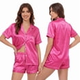 thumbnail image 7 of LUBOT 2026 Silk Pajamas for Women Satin Pajama Sets PJ 2 Piece Short Sleeve Soft Button Down Loungewear Sleepwear Rose Red L, 7 of 7