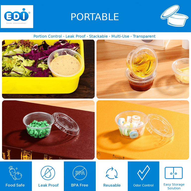 EDI Clear Plastic Disposable Portion Cups/Souffle Cup with Lids (2