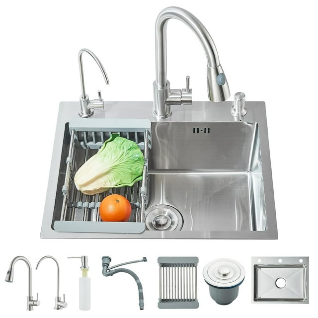 Fregadero De Cocina, Fregadero De Barra Acero Inoxidable 55 * 45 * 21cm, Fregaderos De Cocina Sobreponer con Dispensador de Jabón para Baño, Cocina, Bar
