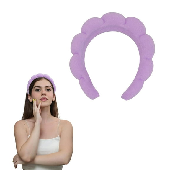 Purple Spa Headband, Soft Terry Towel Makeup Headband, Puffy Sponge Skincare Facial Headband for Women (1 Count, Pack of 1)