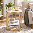 thumbnail image 3 of Wisfor Sintered Stone 2 Tier Sofa Side Table Round Coffee Table Nightstand for Living Room Bedroom, 3 of 13