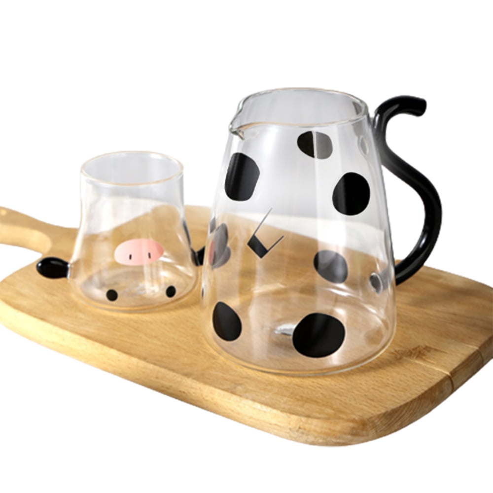 Cow Design Carafe Set with Cup Widen Mouth Deepen and Transparent for