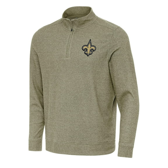 Men's Antigua Olive New Orleans Saints Subtle Quarter-Zip Top
