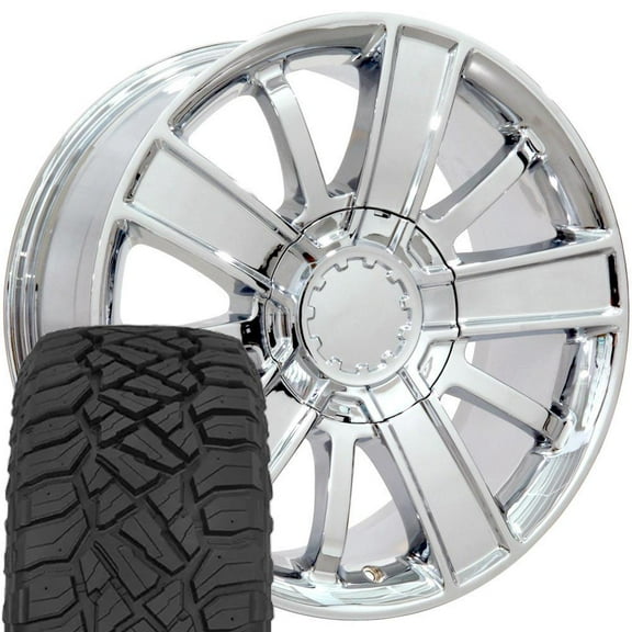 OE Wheels CV77 20 Inch Rims and Tires Fit Silverado 1500 Style 6x139.7 20x9 Chrome - Hollander 5653 - TerraMax RT 275/55-20 (Set of 4)