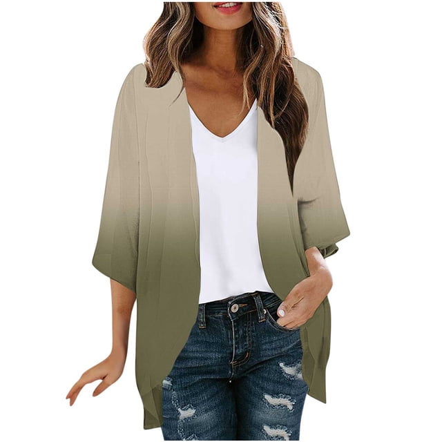 Tops de Manga Larga de las Mujeres Impresión Casual Blusa Suelta 3/4 Manga Tops de Manga Larga de las Mujeres Moda Cubrir el Cardigan