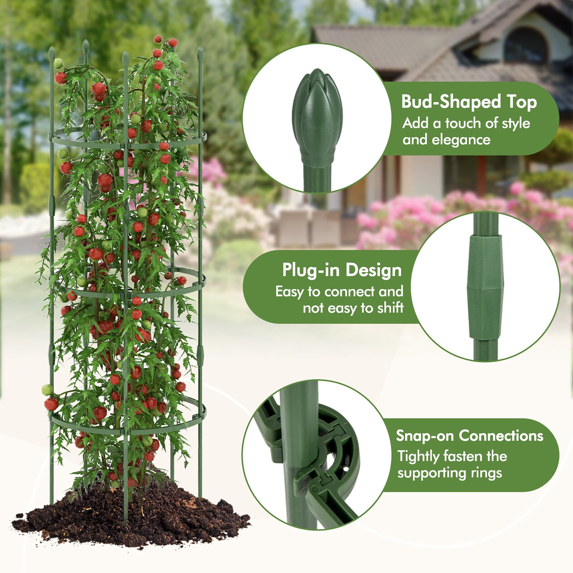 Gymax 3-Pack Garden Tomato Trellis 60'' Plant Support Cage w/ Adjustable Size for Plants
