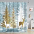 thumbnail image 2 of Winter Snowy Forest Scenery Shower Curtains, Snowflake Gold and White Colors Pine Trees Deer Christmas Shower Curtain Decor for Bathroom, Polyester Waterproof Cloth Fabric with 12 Hooks,72x72 Inch, 2 of 6