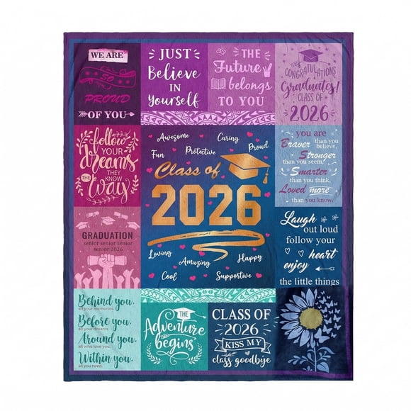 Kicpot Class of 2026 Graduation Blanket – Inspirational Quote Throw Blanket, Perfect Graduation Gift for Her, Cozy Home Decor Accent