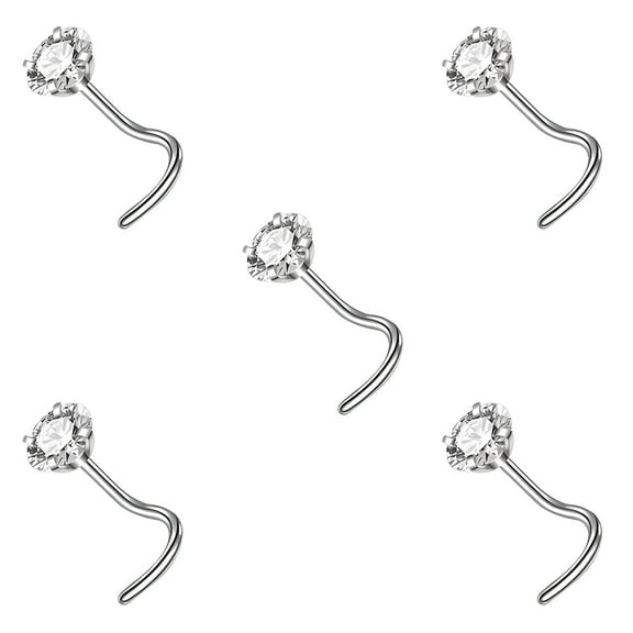 DESIGNICE 5Pcs Nose Studs,10G Cz Nose Rings for Women,Stainless Steel Piercing Jewelry